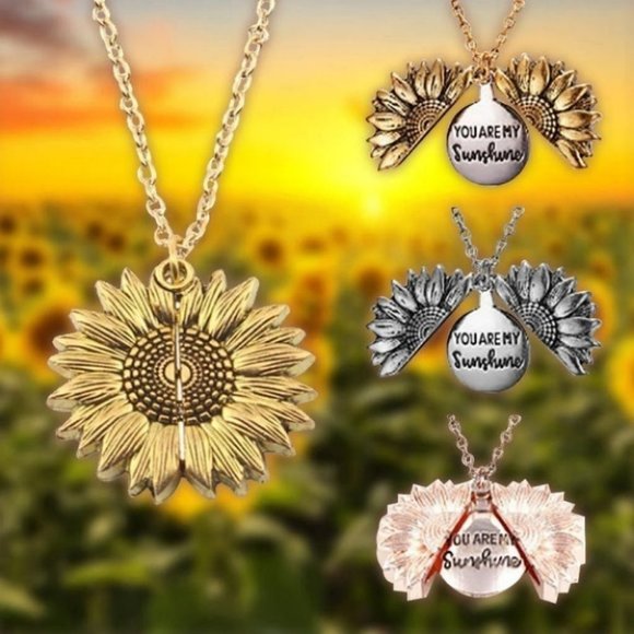 You Are My Sunshine Sunflower Pendant Necklace, Rose Gold - Picture 2 of 12